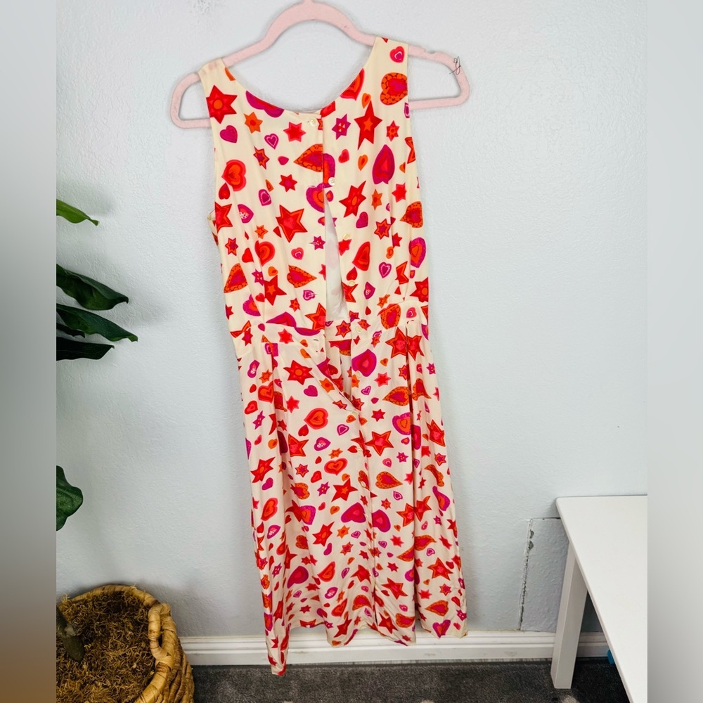 Vintage Bloomingdale’s Silk Red Heart Print Pleated Midi Shirt Dress - Picture 6 of 7